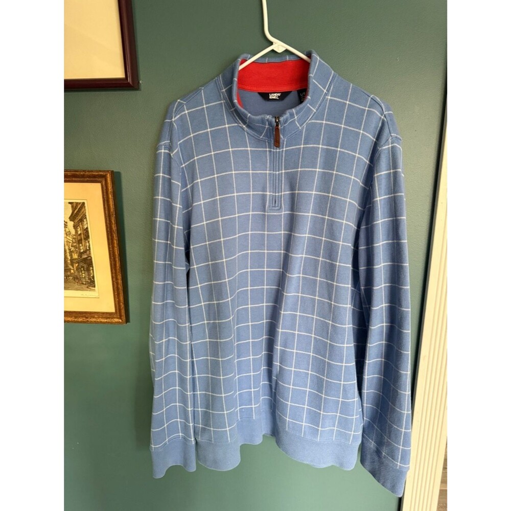Lands' End Light Blue Windowpane Half-Zip Sweater